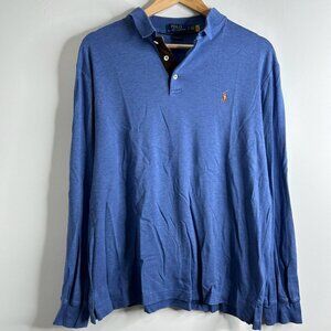 Polo Ralph Lauren Polo Shirt Mens Large Blue Classic Fit Long‎ Sleeve Flesh Pony